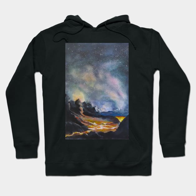 Caldera Volcano Under a Night Sky Hoodie by WatercolorArteest